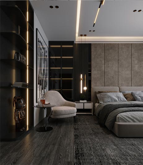functional bedroom with led light design