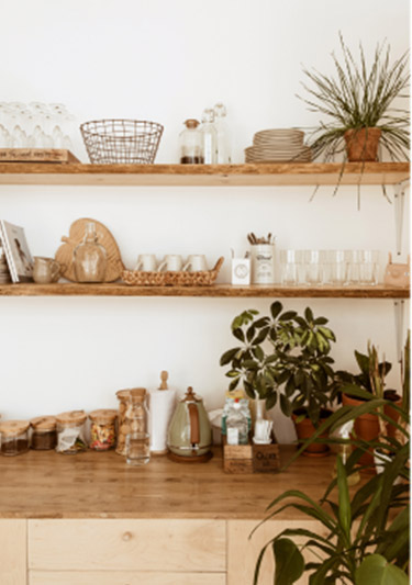 modern open shelving kitchen