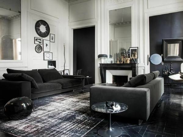 Black and white living room design