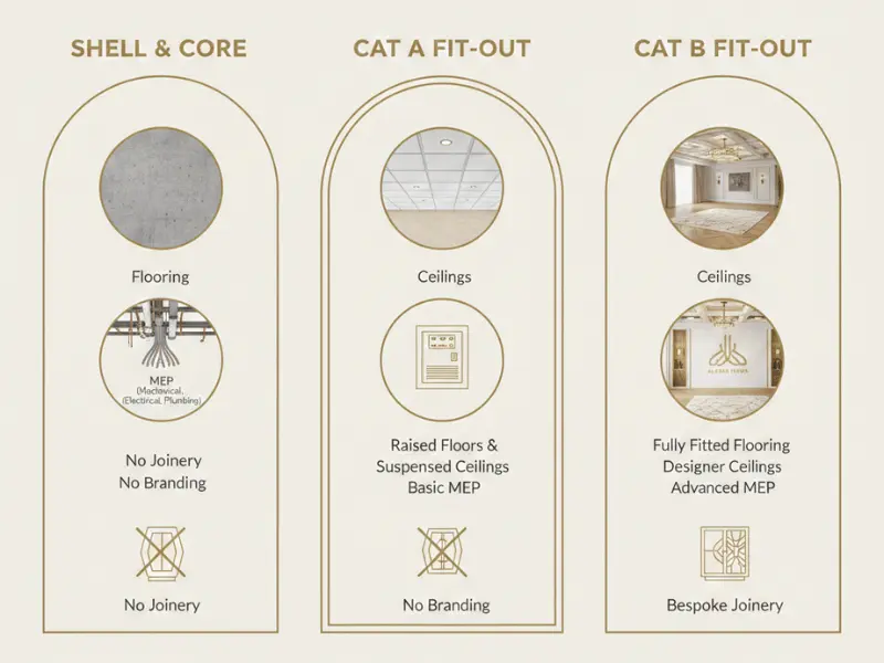 Comparison Image – Shell & Core vs CAT A vs CAT B