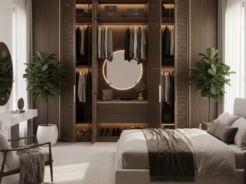 Modern Dubai villa wardrobe preventing musty smell in apartments with organized clothing