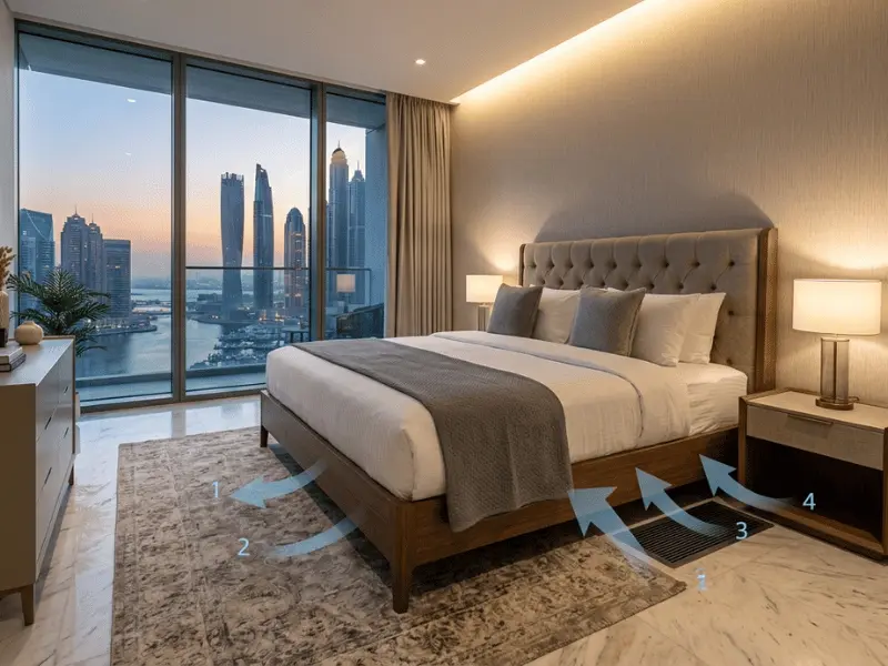 interior room with airflow visualization