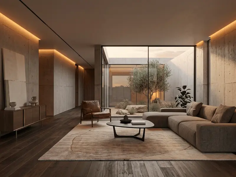 interior room with dark flooring and concrete walls absorbing heat
