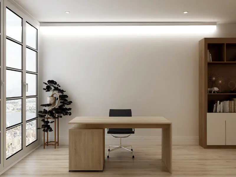 calm peaceful room for office with table-chair-window